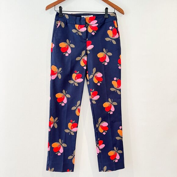 Boden Richmond Navy Blue Floral Trouser Pants Slim Fit Size 2P Big Print - Picture 2 of 6